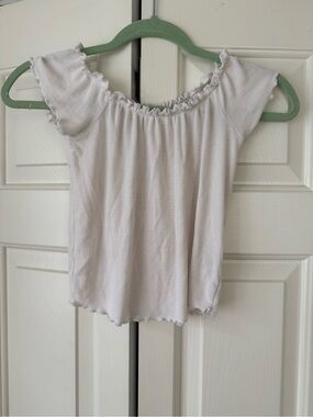 Garage White Ribbed Off-Shoulder Crop Top